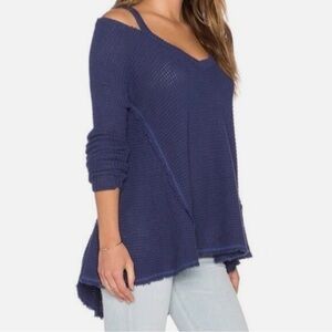 Free people moonshine, cold shoulder, waffle knit thermal long sleeve sweater